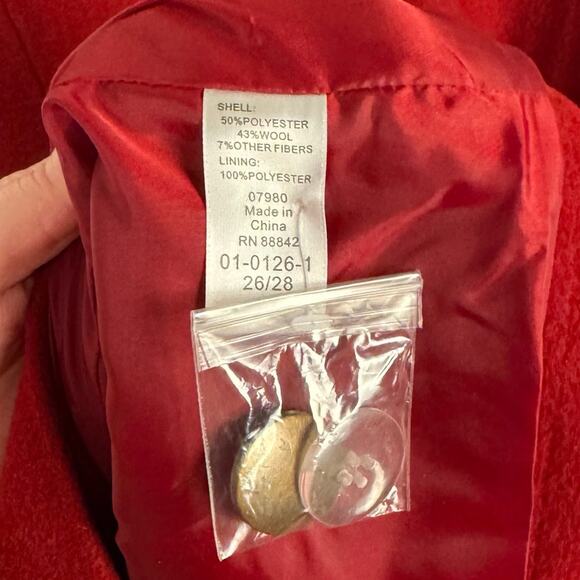 New Roaman's Red Classic Wool Blend Flare Out Pea Coat Sz 2X 26/28 Formal Preppy - Picture 5 of 11